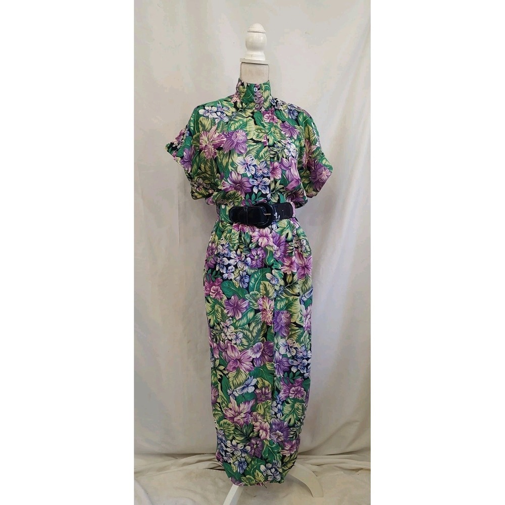 Vintage 80's Dress Rayon Maxi Pencil High Neck Ed Michaels Melanie Martinez Sz S